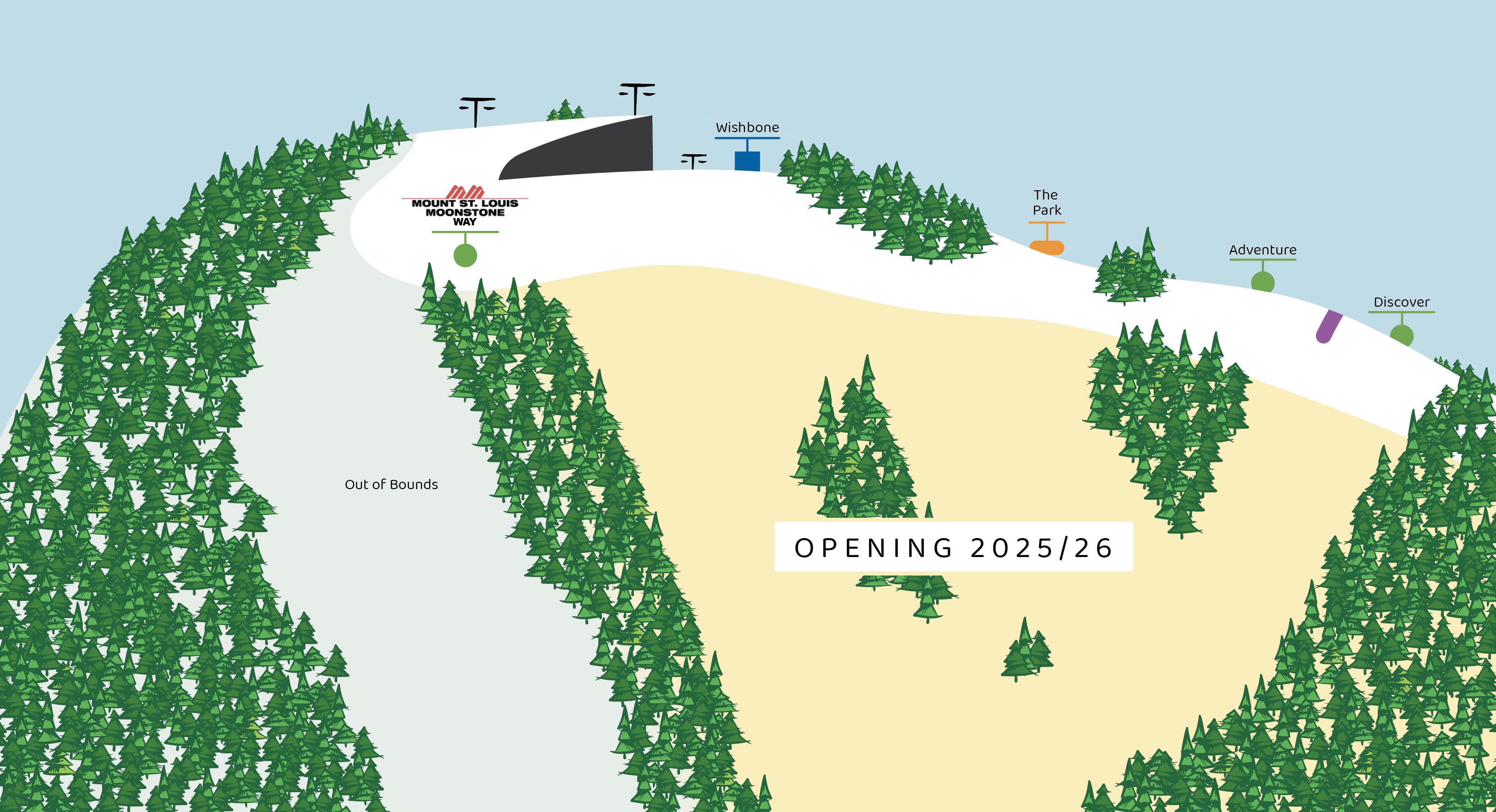 Chicopee site/trail map showing the back of the hill, and trails.